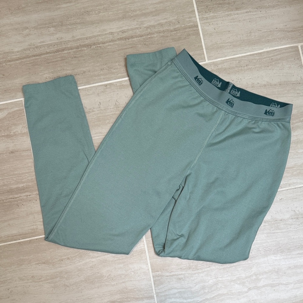 REI Kids Midweight Base Long Underwear Bottoms size medium color sea spray
